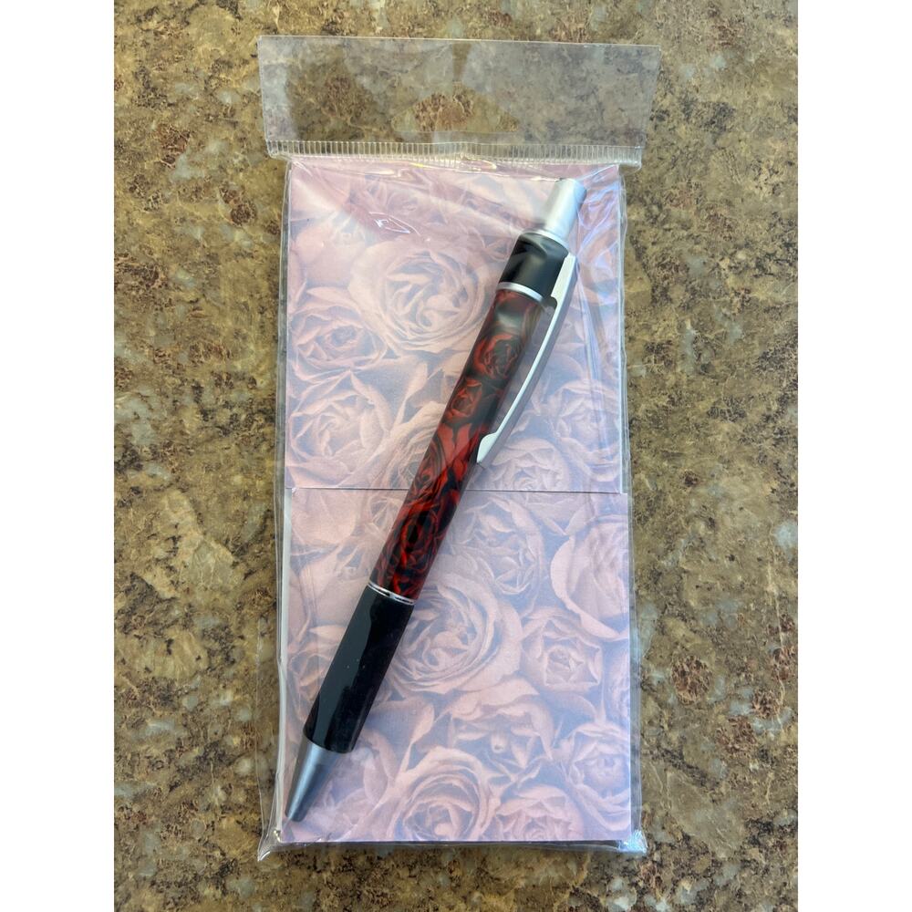 Red Roses Stationery Sticky Note Set with Pen
